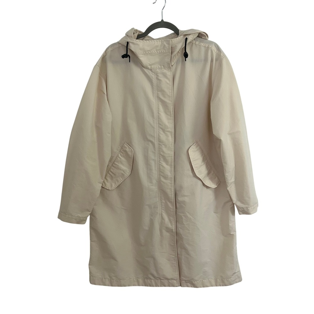 Everlane Women's Cream Renew Zip Hooded Drawstring Windbreaker Rain Jacket Large